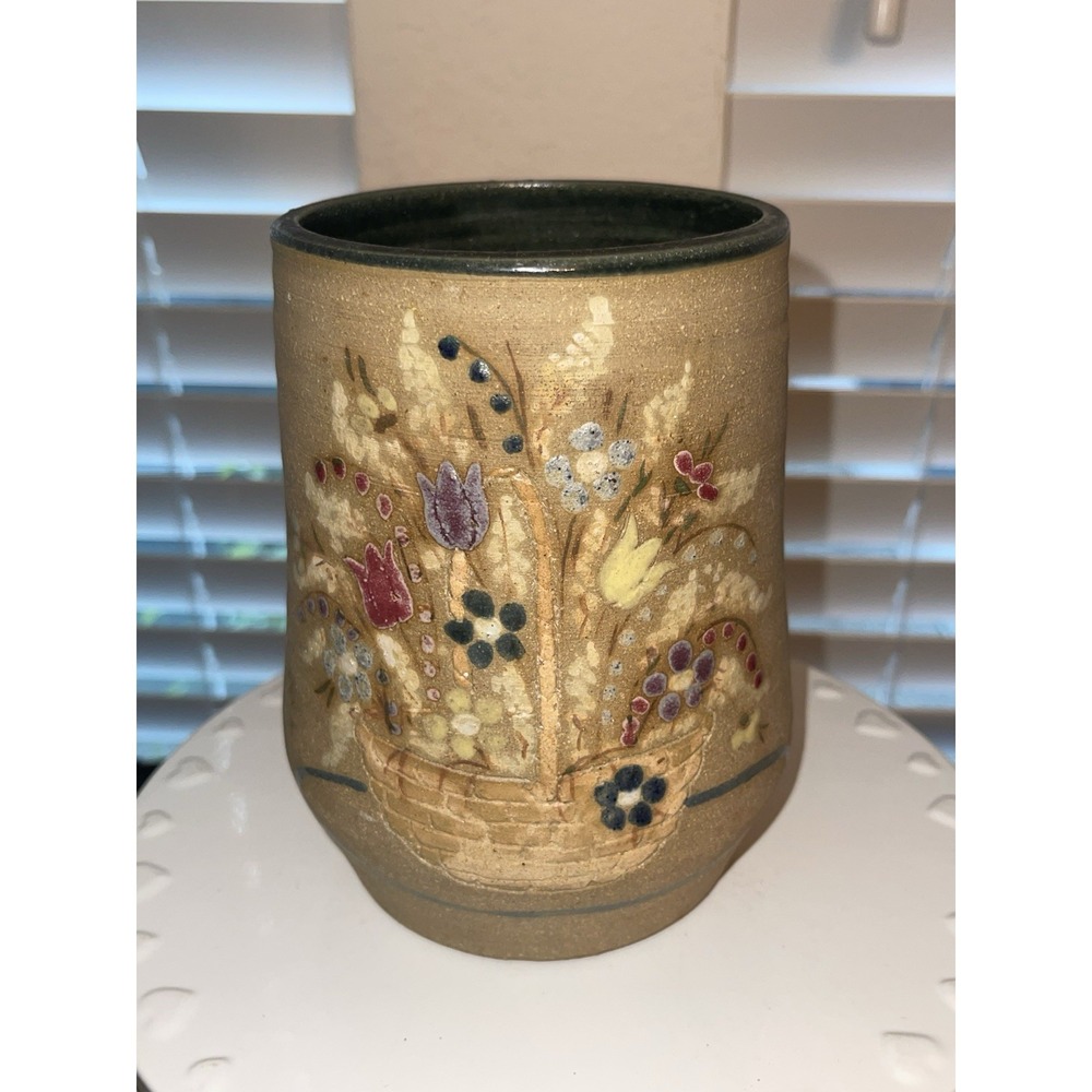 Ballard Vintage Pottery Vase Brown Flower Basket Art Pottery Handmade